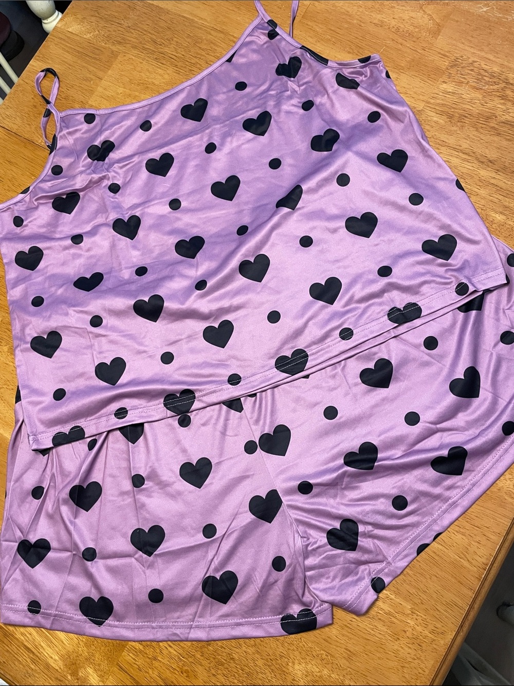 Women’s Heart Print Pajama Tank/Shorts Set - Orchid with Black Hearts (NWT)